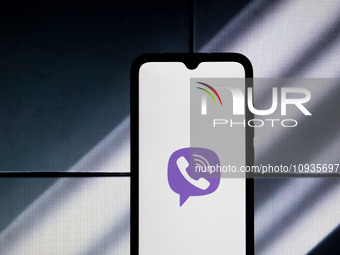 The Viber logo is displayed on a smartphone screen in Athens, Greece, on January 24, 2024. (