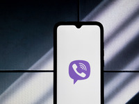 The Viber logo is displayed on a smartphone screen in Athens, Greece, on January 24, 2024. (
