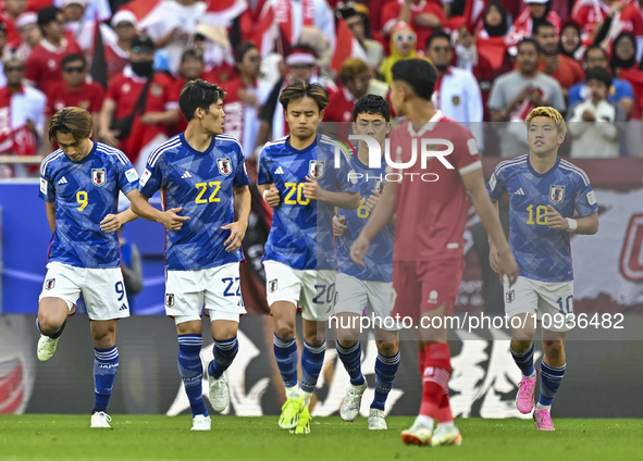 Ayase Ueda (L) of Japan is celebrating with her teammates after scoring the opening goal during the AFC Asian Cup 2023 match between Japan a...