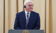 German President Frank-Walter Steinmeier is speaking during a press conference at the Gove...