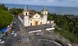 An aerial view is showing the cathedral church in the city center of Olinda, Recife, Perna...