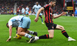 Nicolas Dominguez of Nottingham Forest is battling with Ryan Christie of Bournemouth durin...