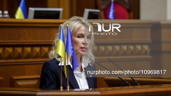 OSCE Parliamentary Assembly President Pia Kauma is addressing the Ukrainian Parliament during her official visit in Kyiv, Ukraine, on Februa...