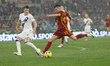 Stephan El Shaarawy of Roma is scoring their second goal during the Serie A soccer match b...