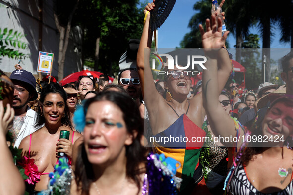 Street carnival blocks are parading through the city of Sao Paulo on February 10, 2024. 