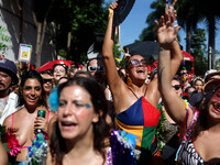 Street carnival blocks are parading through the city of Sao Paulo on February 10, 2024. (