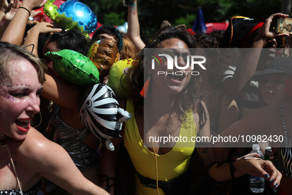 Street carnival blocks are parading through the city of Sao Paulo on Saturday, February 10, 2024. 