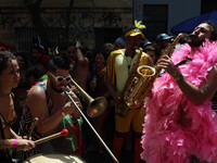 Street carnival blocks are parading through the city of Sao Paulo on Saturday, February 10, 2024. (