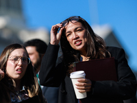Rep. Alexandria Ocasio-Cortez (D-NY) arrives at a press conference outside of the U.S. Capitol building in Washington, D.C. on February 14,...