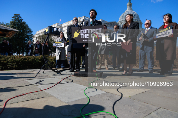 Rep. Greg Casar (D-TX) speaks at a press conference outside of the U.S. Capitol building in Washington, D.C. on February 14, 2024, announcin...