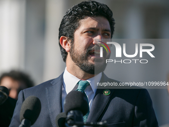 Rep. Greg Casar (D-TX) speaks at a press conference outside of the U.S. Capitol building in Washington, D.C. on February 14, 2024, announcin...