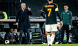 Arne Slot, the Feyenoord coach, is watching the match between Feyenoord and AS Roma at the...