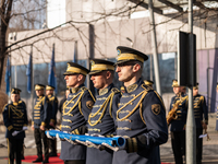 President Vjosa Osmani, Prime Minister Albin Kurti, and other high-ranking officials are celebrating Kosovo's Independence Day in front of t...