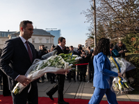 President Vjosa Osmani, Prime Minister Albin Kurti, and other high-ranking officials are celebrating Kosovo's Independence Day in front of t...
