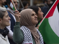 A hundred people are taking part in a pro-Palestine march against Israel's attacks on Gaza in Duesseldorf, Germany, on February 17, 2024, as...