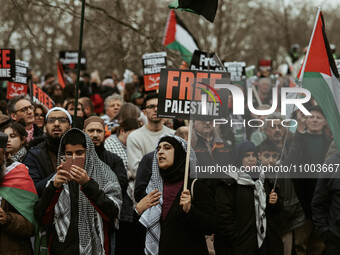 Tens of thousands are joining a pro-Palestinian march in London, United Kingdom, on February 17, 2024. Demonstrators are holding banners cal...
