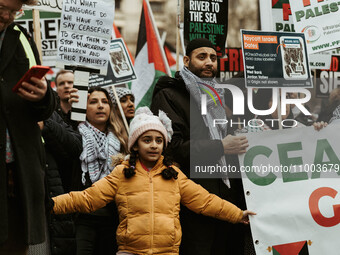 Tens of thousands are joining a pro-Palestinian march in London, United Kingdom, on February 17, 2024. Demonstrators are holding banners cal...