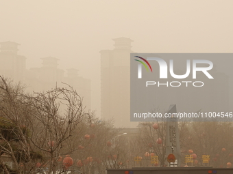 A scenic spot is experiencing a dusty day in Xi'an, Shaanxi Province, China, on February 18, 2024. The Shaanxi Provincial Meteorological Obs...