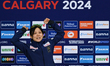 CALGARY, CANADA - FEBRUARY 17:Miho Takagi of Japan celebrates during the Medal Ceremony o...