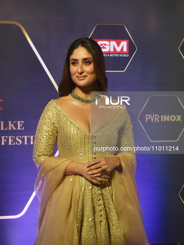 Bollywood actress Kareena Kapoor is posing for a photoshoot during a red carpet event of the 'Dadasaheb Phalke International Film Festival A...