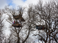 Opponents of the A69 highway project are currently living in huts in the trees in Saix, Tarn, France, on February 21, 2024, to prevent the c...