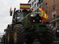 Tractors are arriving in the center of Madrid during the Spanish farmers' protest in Madrid, Spain, on February 21. (