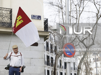 A farmer is protesting in the center of Madrid, Spain, on February 21, during the Spanish farmers' protest. (
