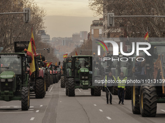 Tractors are arriving in the center of Madrid during the Spanish farmers' protest in Madrid, Spain, on February 21. (