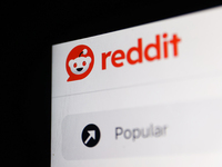 Reddit logo on website displayed on a laptop screen is seen in this illustration photo taken in Krakow, Poland on February 22, 2024. (