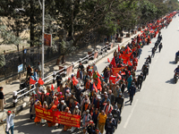 Victims of loan sharks in Nepal are marching towards the Singhadurbar, the administrative capital, in Kathmandu, Nepal, on February 23, 2024...