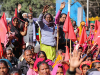 Victims of loan sharks in Nepal are chanting slogans during a demonstration near the nation's administrative capital, Singhadurbar, on Febru...