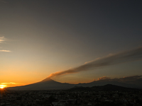 CHOLULA, MEXICO - DECEMBER 11, 2023: 
View of Popocatepetl volcano, seen from  Our Lady of Remedies Church), on December 11, 2023, in Cholul...
