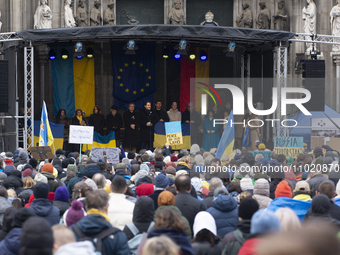 Thousands of people are taking part in a rally in support of Ukraine on the second anniversary of the Russian invasion against Ukraine in Co...