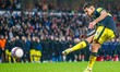 Bruno Guimaraes #39 of Newcastle United is taking a penalty during the FA Cup Fifth Round...