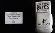A boxing glove autographed by Gennady Golovkin is being displayed during the 'WBC Green an...