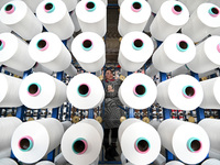 A worker is working at a workshop of a textile enterprise in Quzhou County, Handan City, Hebei Province, North China, on February 29, 2024....