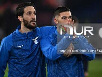 Luis Alberto and Mattia Zaccagni of S.S. Lazio are playing on the 27th day of the Serie A Championship during the match between S.S. Lazio a...