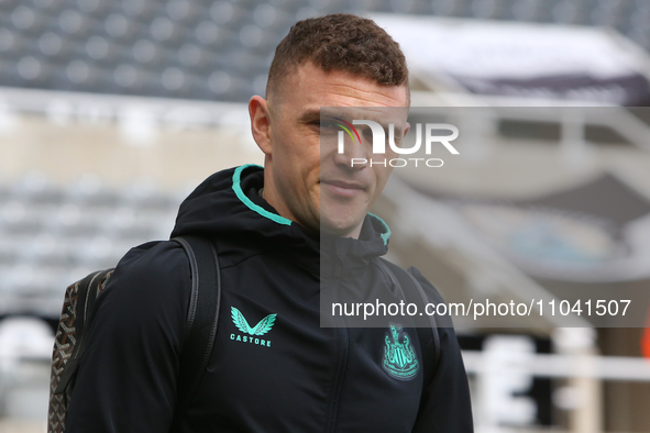 Kieran Trippier of Newcastle United is playing in the Premier League match against Wolverhampton Wanderers at St. James's Park in Newcastle,...