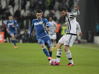 Andrea Barzagli (15) and Nicola Sansone (17) during the serie A match  between Juventus FC and US Sassuolo Calcio  at the Juventus  Stadium...