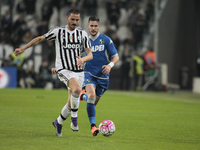 Leonardo Bonucci (19) and Diego Falcinelli (9) during the serie A match  between Juventus FC and US Sassuolo Calcio  at the Juventus  Stadiu...