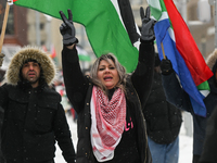 EDMONTON, CANADA - MARCH 2:
Members of the Palestinian diaspora, supported by the local Muslim community and activists, are taking part in a...