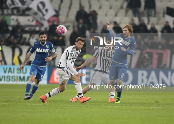 Claudio Marchisio (8) and Davide Biondini (8) during the serie A match  between Juventus FC and US Sassuolo Calcio  at the Juventus  Stadium...