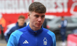 Joe Gardener of Nottingham Forest is playing during the Premier League match between Notti...