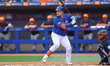 Ji Man Choi #26 of the New York Mets is batting during the second inning of a baseball gam...