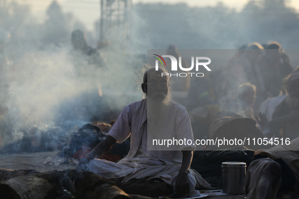 A Sadhu, or Hindu Saint, is being pictured on the eve of Maha Shivaratri at the Pashupatinath Temple premises in Kathmandu, Nepal, on March...