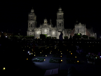 A panoramic view of the Zocalo in Mexico City is being captured during an evening before protests on the occasion of International Women's D...