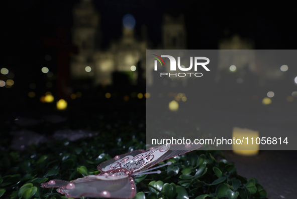 A panoramic view of the Zocalo in Mexico City is being captured during an evening before protests on the occasion of International Women's D...