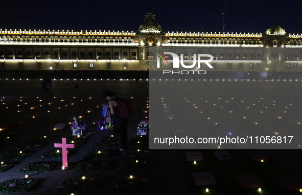 A panoramic view of the Zocalo in Mexico City is being captured on an evening before protests for International Women's Day in Mexico. 