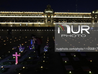 A panoramic view of the Zocalo in Mexico City is being captured on an evening before protests for International Women's Day in Mexico. (