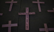 Pink crosses are being viewed in the Zocalo of Mexico City, during an evening before prote...